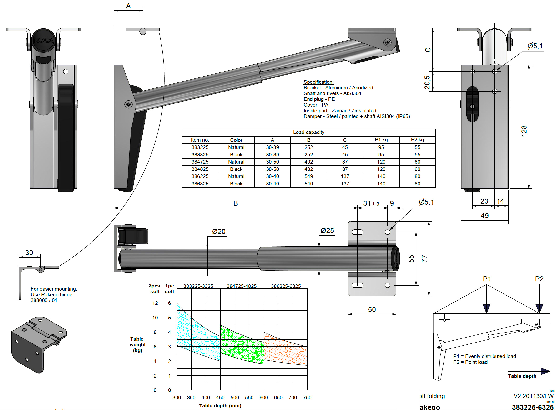 Escuadras Abatibles de Aluminio Rakego plano soft